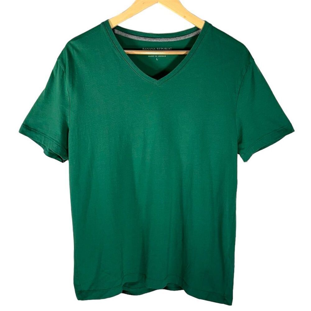 Banana‎ Republic Men's Pima V-Neck Tee Hunter Green Slim Fit Short Sleeve Size L